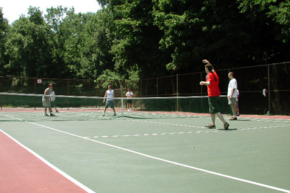 Returning a serve.